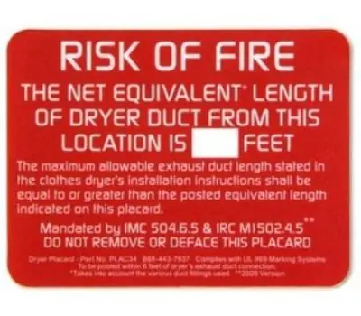 DRYERBOX PLAC34 PLACARD 3 x 4 in. POLYCARBONATE DRYER VENT PLACARD