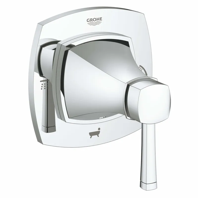 Grohe 19942000 Grandera 110 MM x 101 MM Lead-Free StarLight Chrome 1-Metal Lever Handle 3-Way Trim for 29714 Bath/Shower Faucet Diverter Rough-In Valve