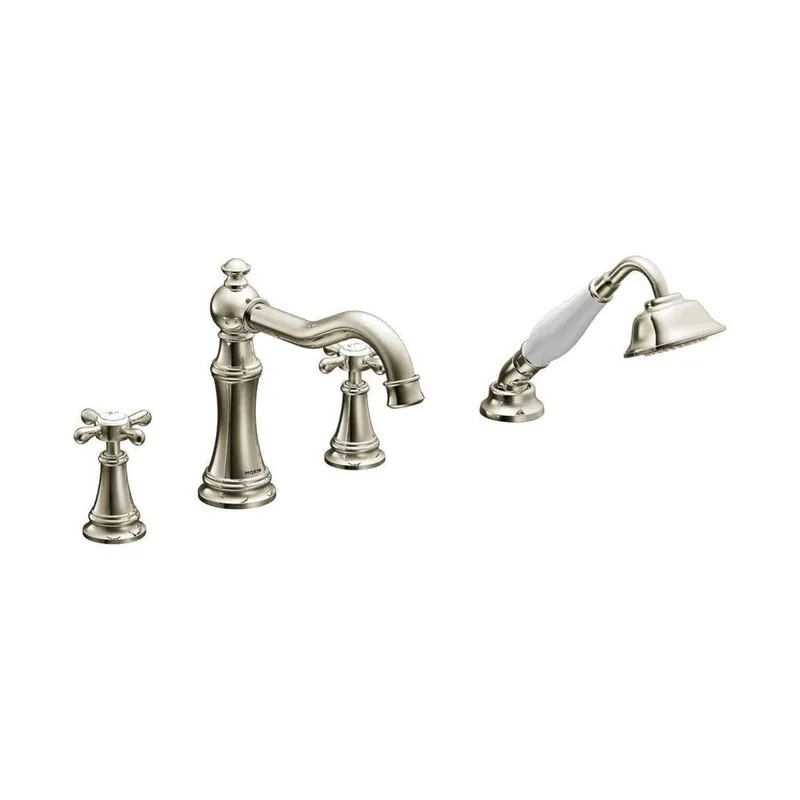 Moen TS21102NL Weymouth Polished Nickel Two-Handle Roman Tub Faucet Includes Hand Shower