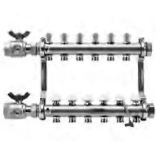 REHAU 343377-001 Pro-Balance 1-1/4 Stainless Steel Manifold with Gauges - 6 Outlet