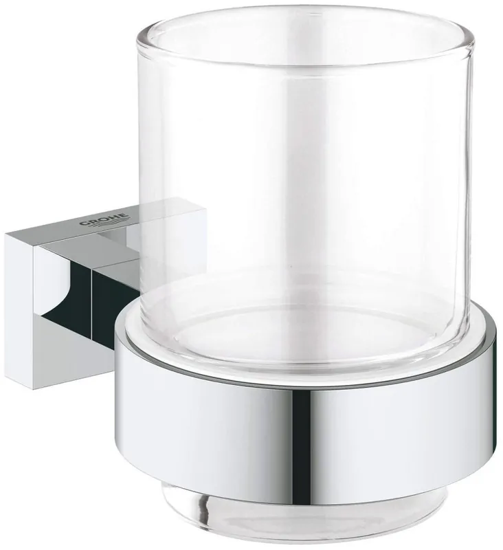 GROHE 40755001 Essentials Cube Crystal Glass Tumbler with Holder in Starlight Chrome