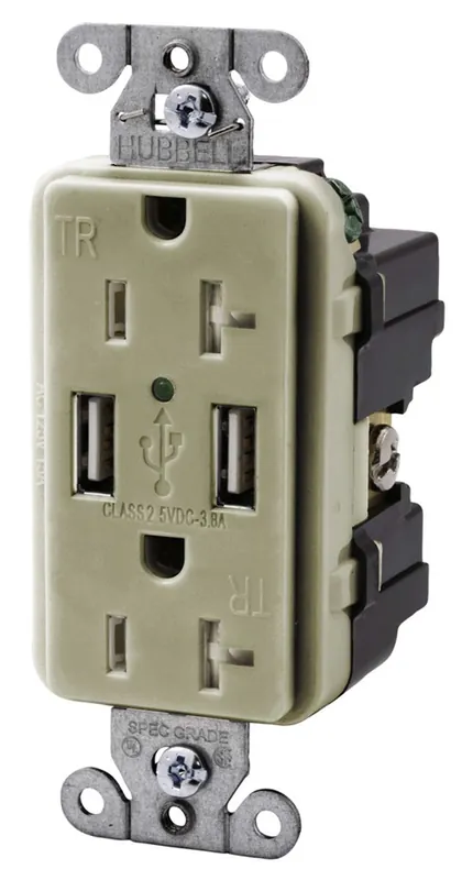 HUBBELL USB20X2 USB/Duplex Receptacle 125V 2 USB Ports