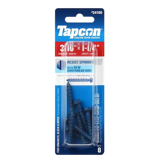 TAPCON 24100 Concrete Screw Anchors 3/16-in x 1-1/4-in Hex-Washer-Head Replacement MPN
