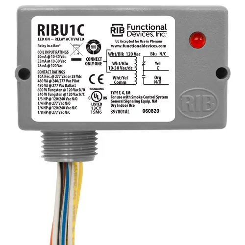 Functional Devices RIBU1C-25PACK Enclosed Pilot Relay, SPDT, 10 Amp, 10-30 Vac/DC/120 Vac Coil (25 Pack)