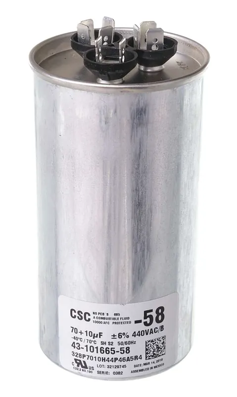 RUUD 43-101665-58 Dual Run Capacitor 70+10 MFD 440V