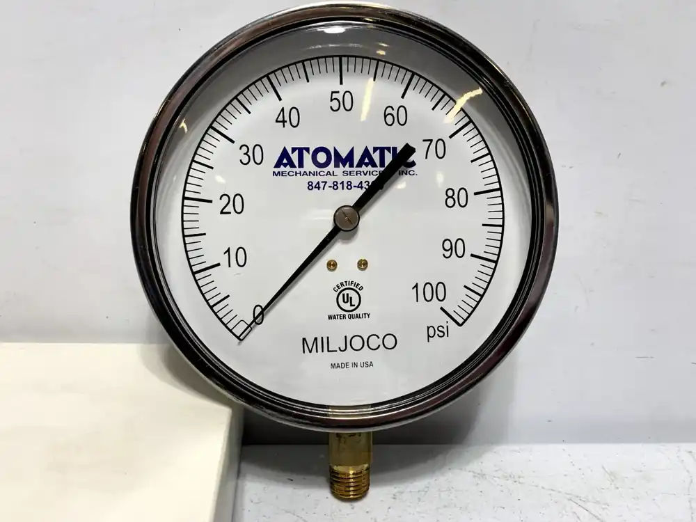 MILJOCO P4598L05 Pressure Gauge 0-100 PSI 1/4 NPT Bottom Mount