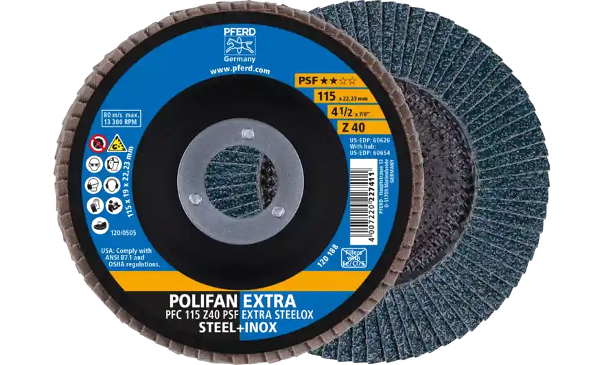 PFERD 60626 Polifan Flap Disc 40 Grit 4-1/2 in
