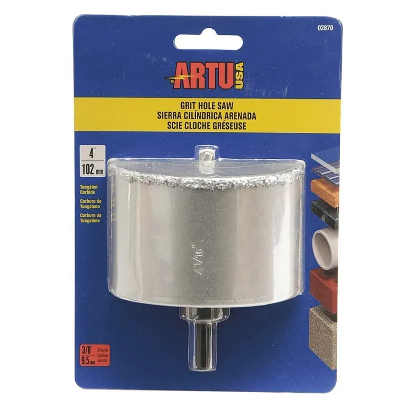 ARTU 02870 4-Inch Tungsten Carbide Grit Hole Saw with Arbor and Pilot Bit