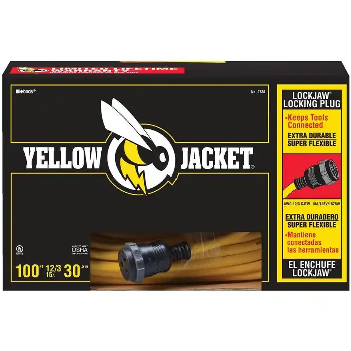 Yellow Jacket 2738 12/3 SJTW 100' Extension Cord with Lockjaw