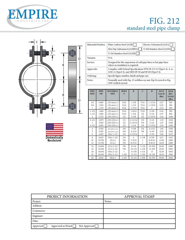 HANGERS 212SX0400 4 Stainless Steel Pipe Clamp Standard T-316
