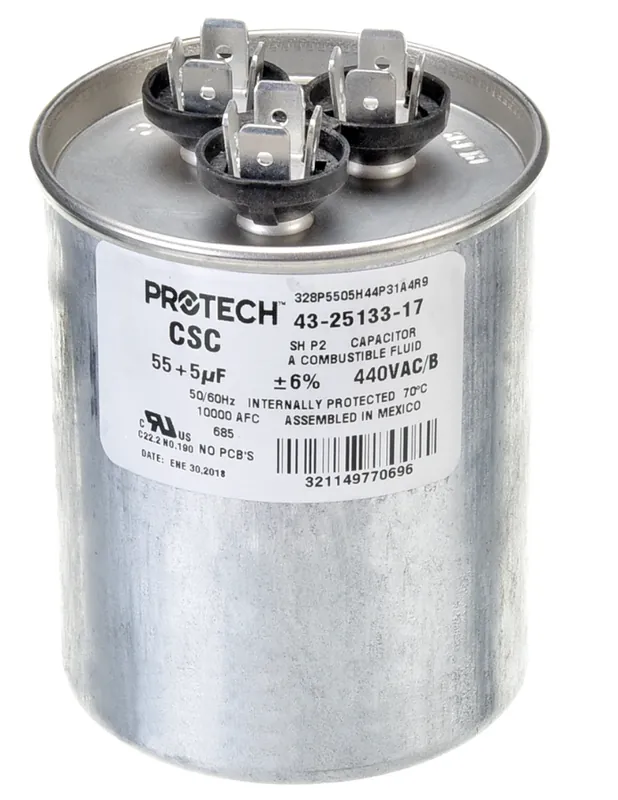 RUUD 43-25133-17 Dual Run Capacitor 55+5 MFD 440 VAC