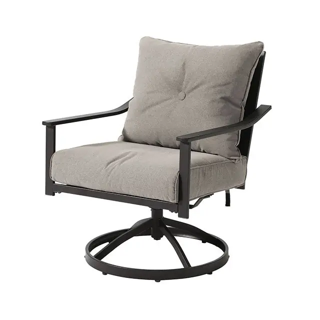 Gray Metal Products GRED-2014 Segovia Grey Rattan Wicker and Steel Frame Swivel Rocking Chair Set