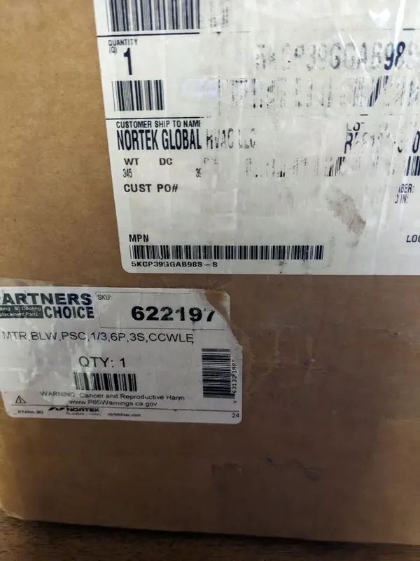NORTEK GLOBAL HVAC 622197 Blower Motor 1/3 Horsepower