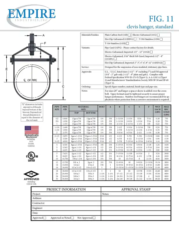 HANGERS 11SS0400 Stainless Steel Clevis Hanger - 4 inch