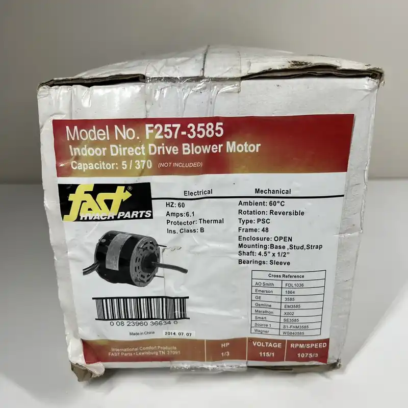 International Comfort Products F257-3585 1/3HP 115 Volt 1075 RPM 3 Speed Blower Motor