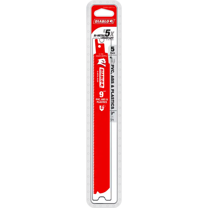 Freud DS0911BPFG5 9-Inch 11 TPI Bi-Metal Reciprocating Saw Blade for Plastics 5-Pack
