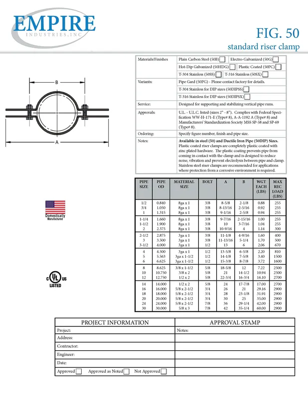 HANGERS 50SS0800 Riser Clamp