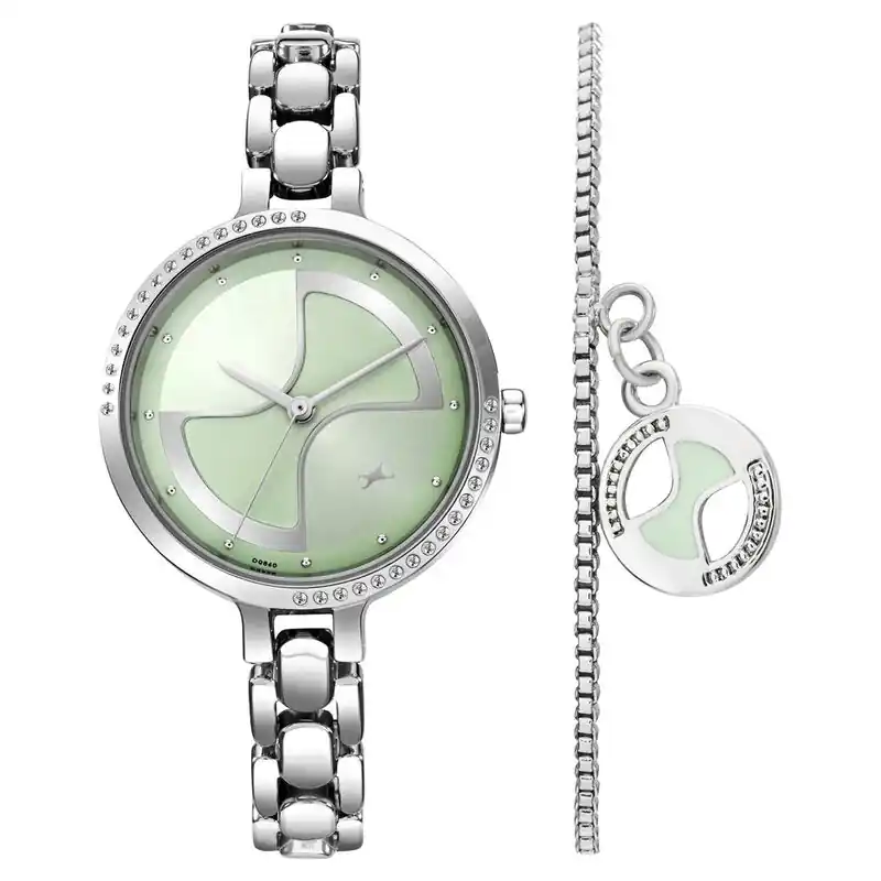 TITAN 6311 Pulse Quartz Analog Green Dial Metal Strap Watch for Girls