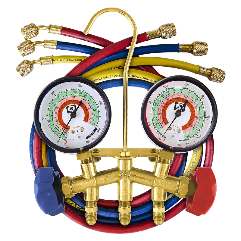 JB Industries M2-5-410AB 2-Valve Standard Brass Charging Manifold