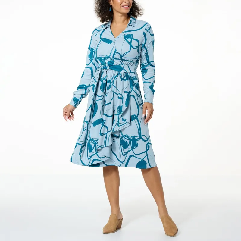 SOVAL 846-140 Faux Suede Wrap Tie Dress