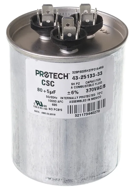 Ruud 43-25133-33 Run Capacitor 80/5 MFD 370V Round