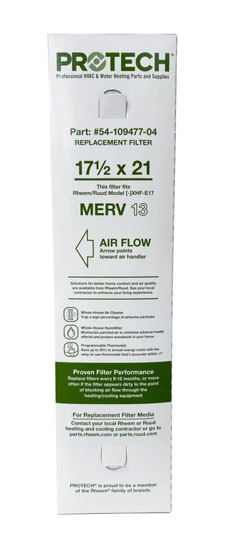 RUUD 54-109477-04 Exact-Fit Filter for Air Cleaner XHF-E17M13 MERV 13