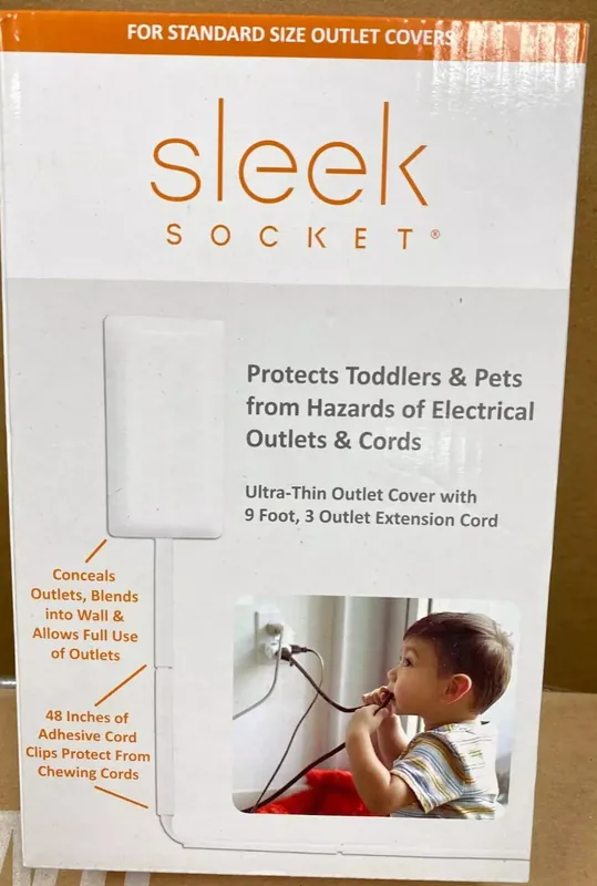 Sleek Socket 9-C-STD-W Wall Plate with 9ft 3-Outlet Extension Cord - White