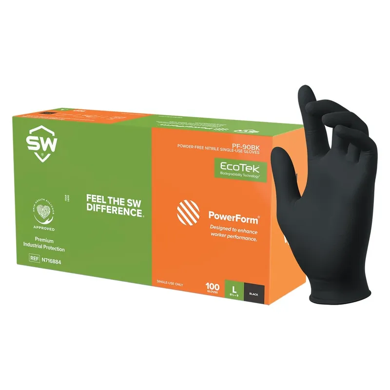 SW Safety N716883-BX PowerForm PF-90BK Disposable Gloves Medium
