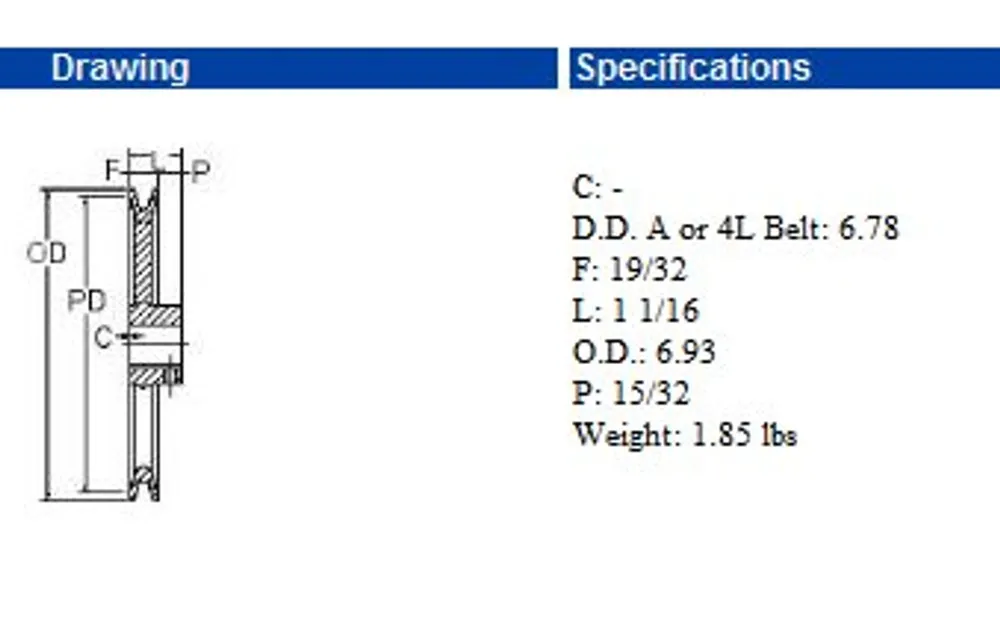 MASKA MFAL74-3/4 Fixed Pitch Sheave 6.93 Inch A Section
