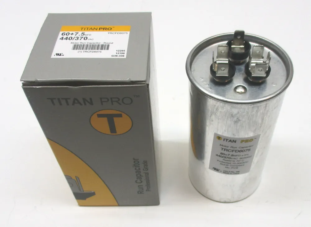 Packard RD45/7.5-440A Packard Titan HD Run Capacitor 45+7.5 MFD 440/370 Volt Round
