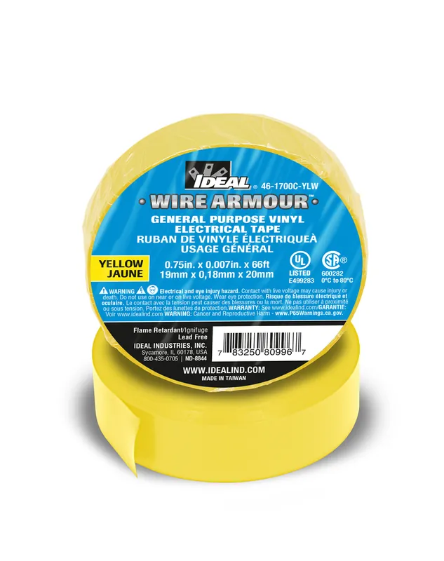 Ideal Industries 46-1700C-YLW General Purpose Electrical Vinyl Tape 600V 3/4 x 66ft