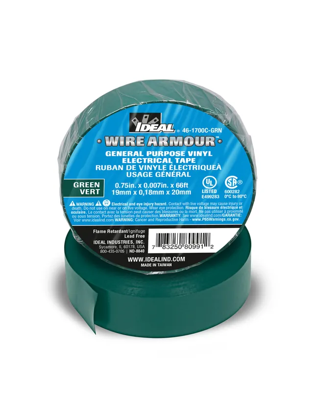 Ideal Industries 46-1700C-GRN General Purpose Electrical Vinyl Tape 600V 3/4 x 66ft