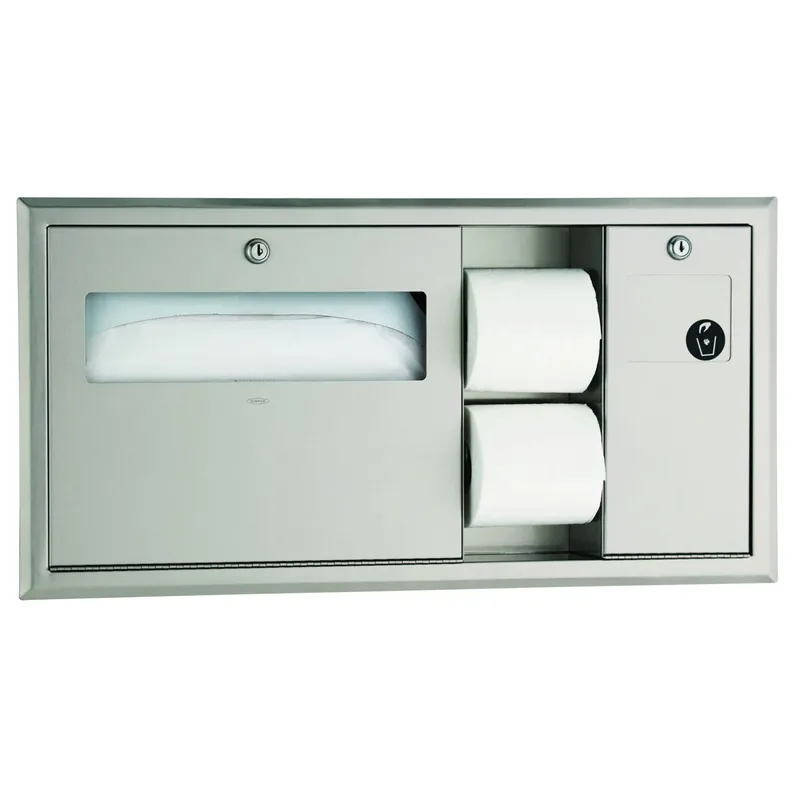 Bobrick 3092 Recessed Toilet Tissue, Seat-Cover Dispenser and Waste Disposal