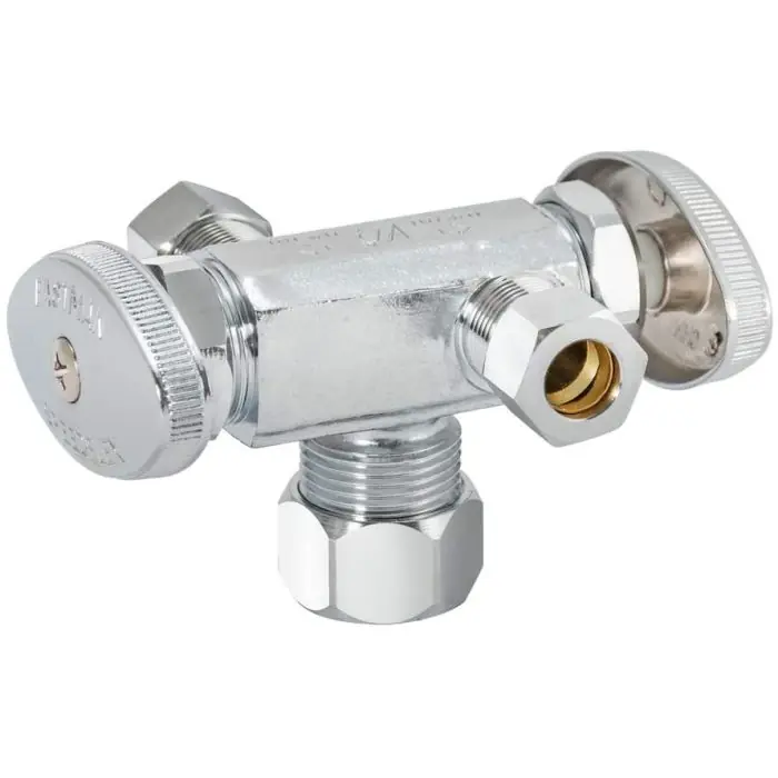 EZ-FLO 04352LF Dual Outlet/Dual Handle Stop Valve Chrome 5/8 Inch Comp X 3/8 Inch Com