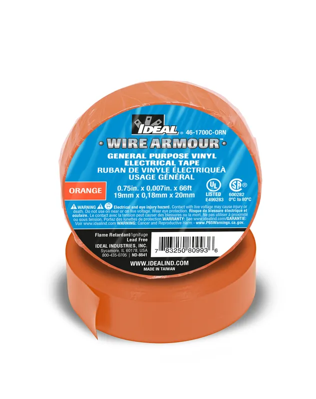 Ideal Industries 46-1700C-ORN General Purpose Electrical Vinyl Tape Orange 3/4 x 66ft