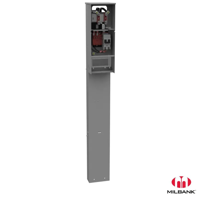 Milbank U5240-O-200S 4 Terminal Ring Type Plain Top 1-200 Ampere Main Breaker Single Pedestal Direct Bury Series Wired 40 Block
