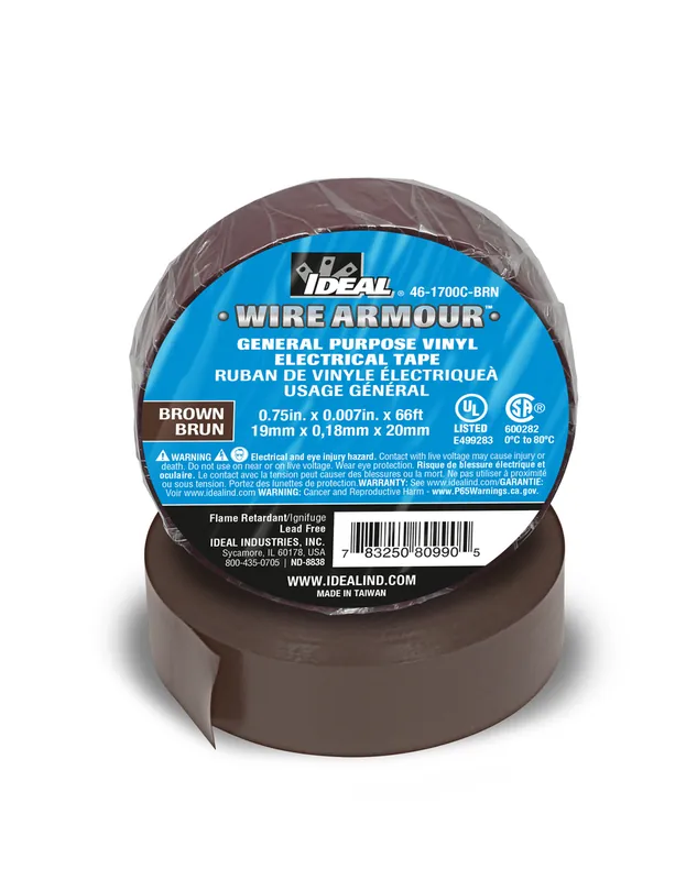 Ideal Industries 46-1700C-BRN General Purpose Electrical Vinyl Tape Brown 3/4 x 66ft 7mil