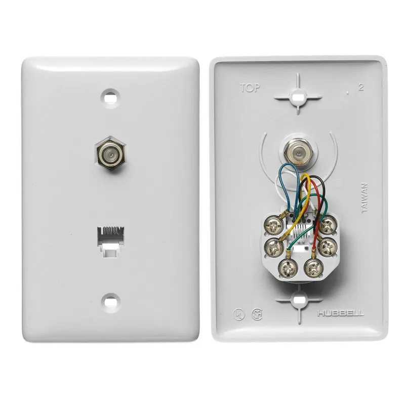 Premise Wiring NS748W Plates, 1-Gang, With F Connector, Jack, 6-Position 6-Conductor, Screw Terminal