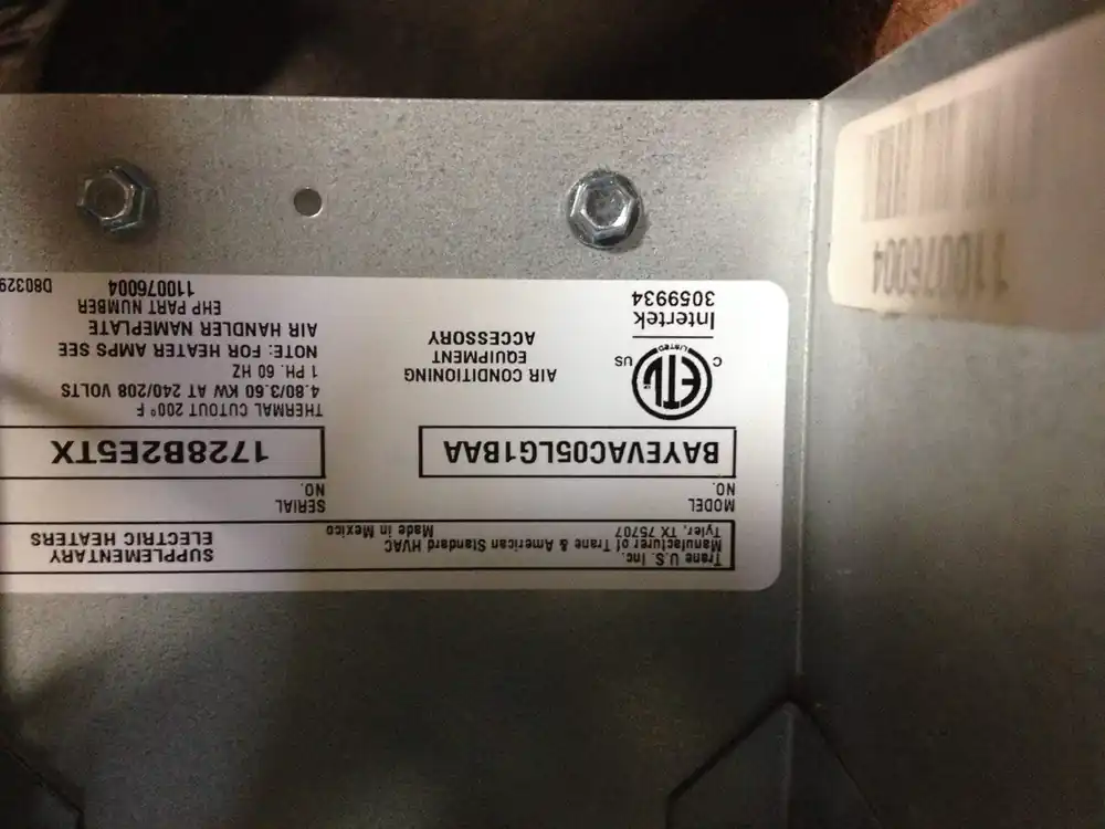 TRANE BAYEVAC05LG1BA HEATER ASSEMBLY 5KW