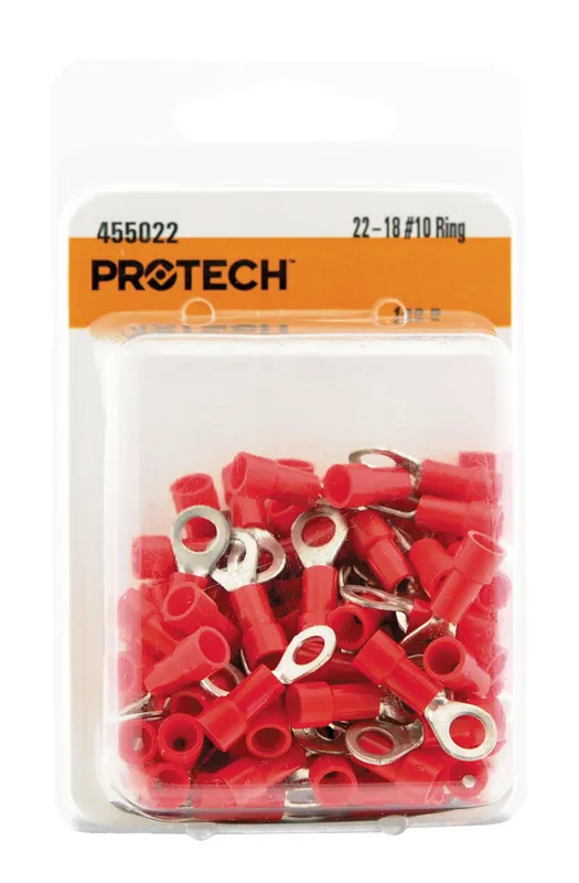 Rheem 455022 Insulated Ring Terminals - #10 Stud - 22-18 Gauge Wire - Pack of 100