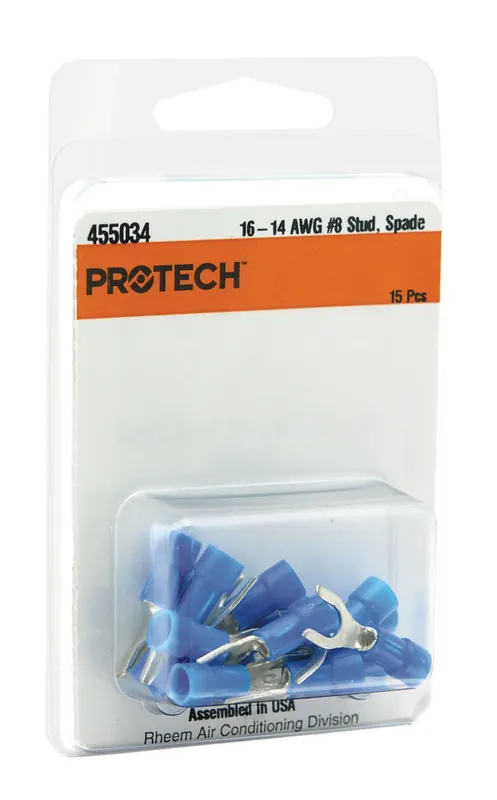 RHEEM 455034 Package of 15 #8 Stud Insulated Spade Terminals