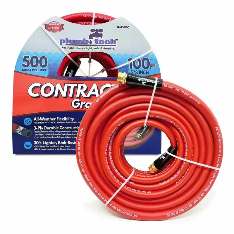 GRIP TIGHT TOOLS HWE16050 Premium Red Nitrile Rubber Multi-Purpose Hot/Cold Water Hose