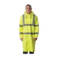 PROTECTIVE INDUSTRIAL PRODUCTS 353-1048-LY/M Class 3 Rain Coat 48in. PU Ctd Zipper Hood 2in. Tape Yellow Medium