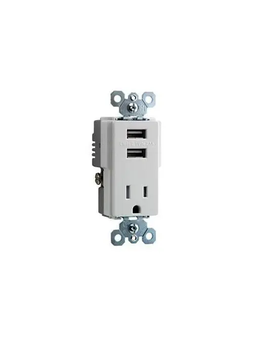 Pass & Seymour TM8USBWCC6 Decorator Combination Duplex 15A 125V Outlet w/ Two USB Chargers, White