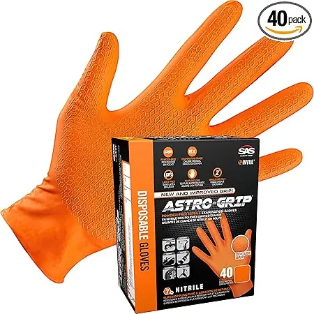 SAS SAFETY SAS-66474 Astro-Grip Orange Nitrile Disposable Gloves X-Large