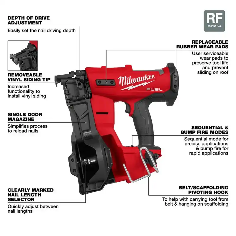 MILWAUKEE 2909-20 Milwaukee M18 FUEL 2909-20 Coil Roofing Nailer
