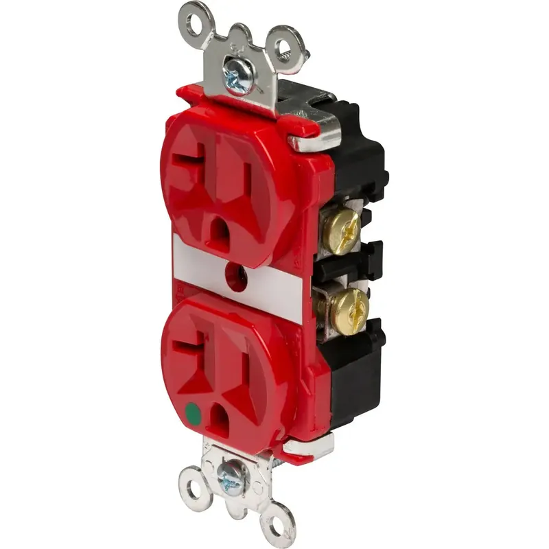 Pass & Seymour PS8300-HRED Heavy Duty Hospital-Grade Duplex Receptacle, Back and Side Wire, 20A, 125 VAC, Red