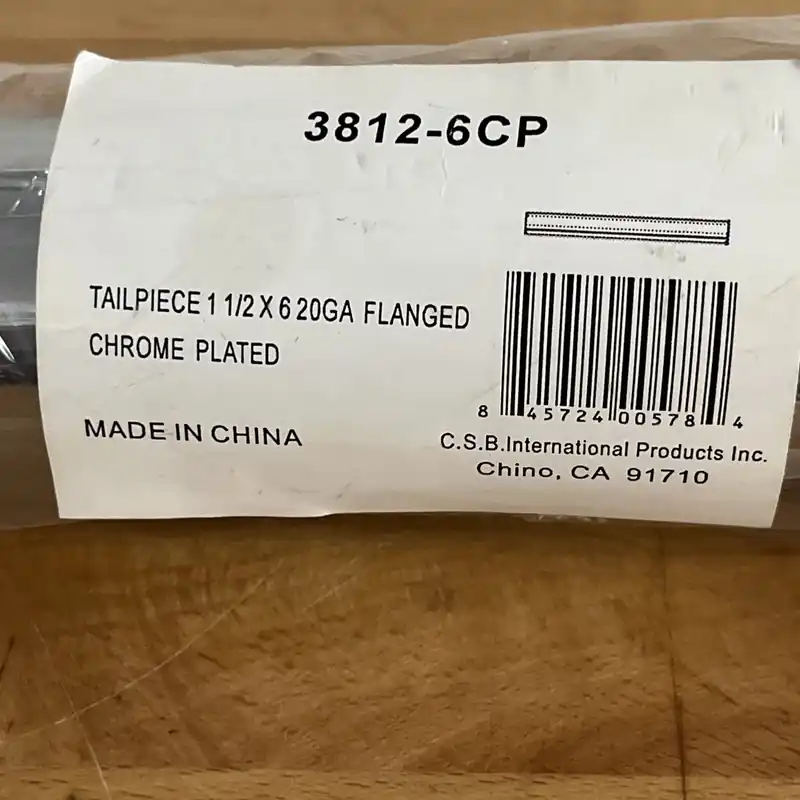 CSB International Products 3812-6CP Tailpiece - 1-1/2 inches x 6 inches - Chrome Plated