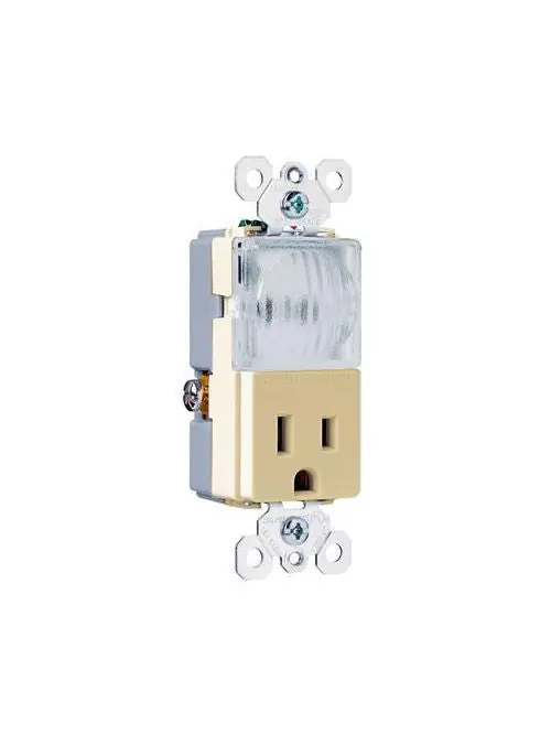 Pass & Seymour TM8HWL-ICC 15 Amp 120/125 VAC NEMA 5-15R Ivory Decorator Combination Hallway Light and Receptacle