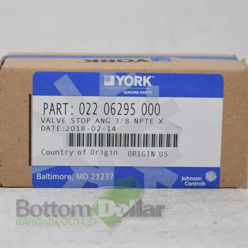 YORK 022-06295-000 Valve Stop Ang 3/8 NPTE X